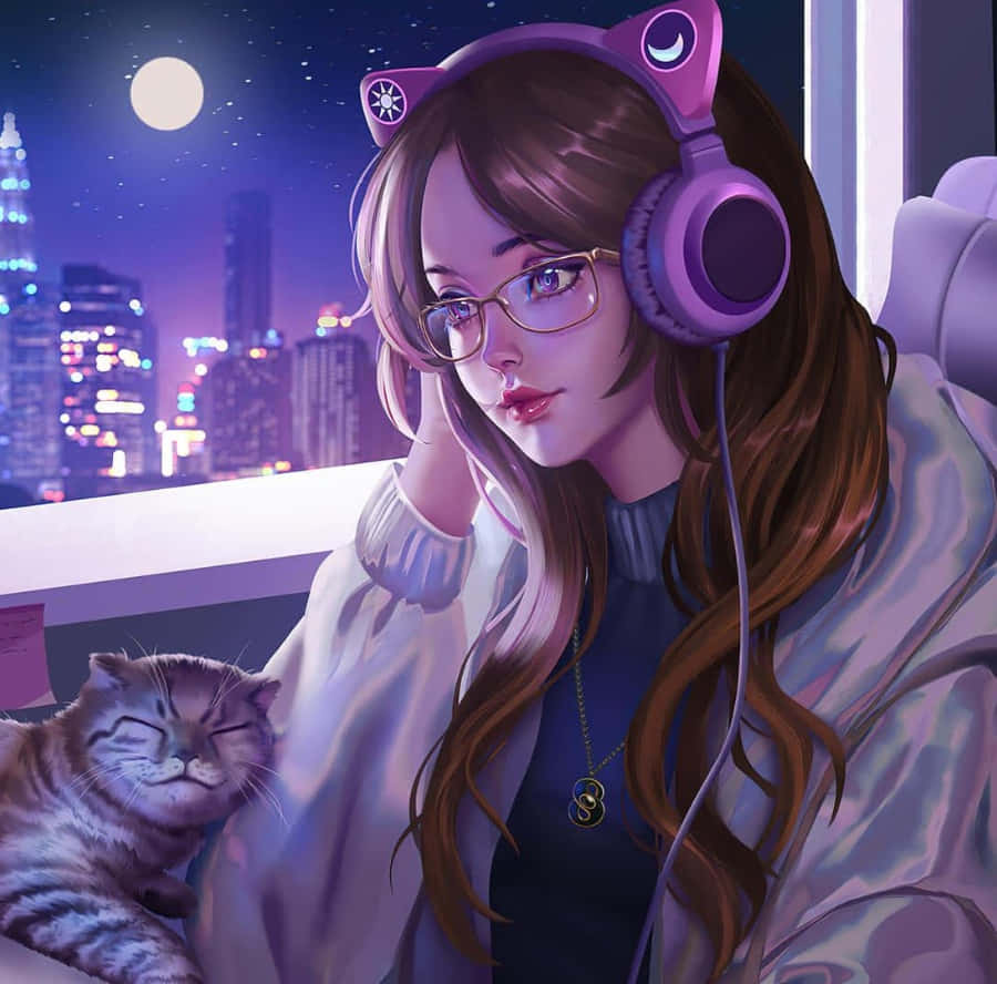Gamer Girl Night Vibes Wallpaper
