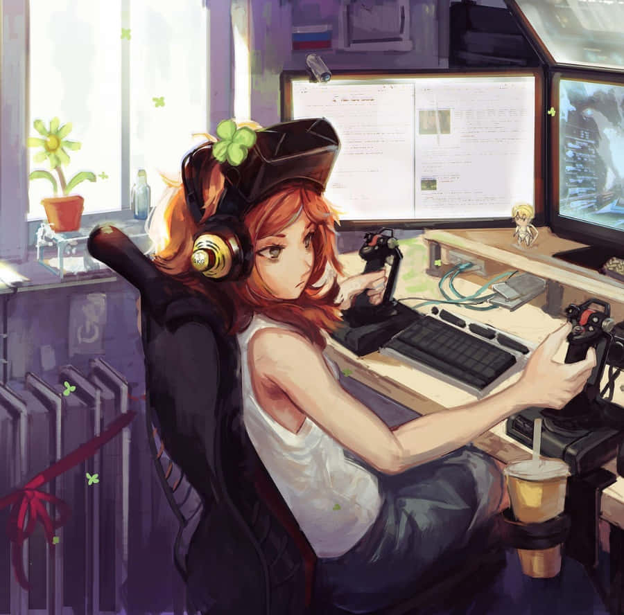 Gamer Girl Setup Wallpaper