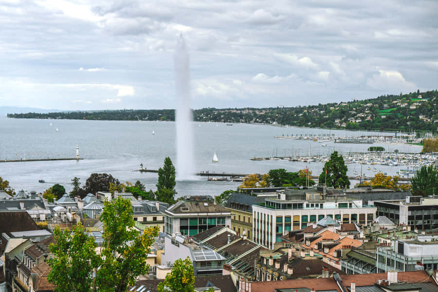 Geneva Lakefront Cityscape Jetd Eau Wallpaper