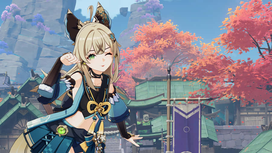 Genshin Impact Character In Traditional Town Wallpaper