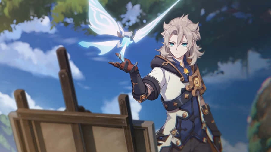 Genshin Impact's Albedo Wielding A Mighty Sword Wallpaper