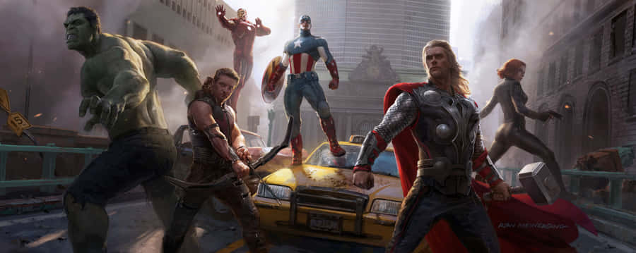 Get Ready For Action With Avengers Dual Screen Wallpaper
