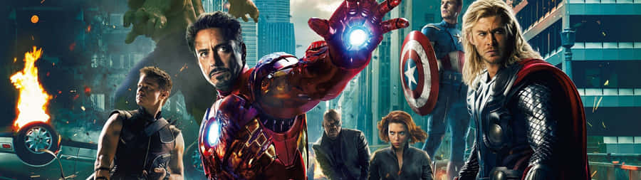 Get Ready For An Epic Action Adventure With Marvel's Avengers In Dual Screen Mode Wallpaper