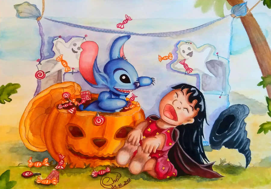 Get Ready For Trick-or-treating With Lilo And Stitch This Halloween! Wallpaper