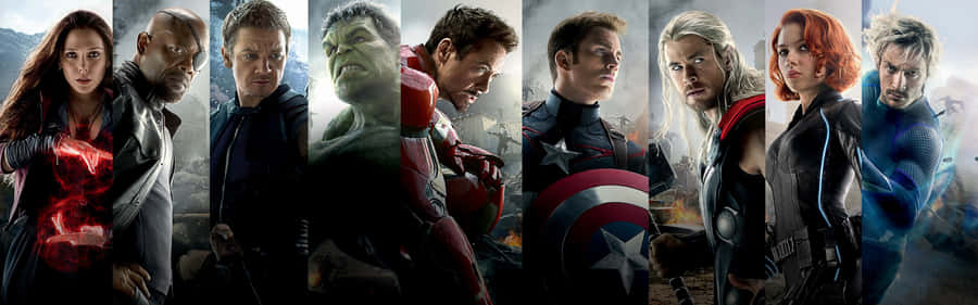 Get The Avengers Dual Screen For An Ultra Hd Gaming Experience Wallpaper