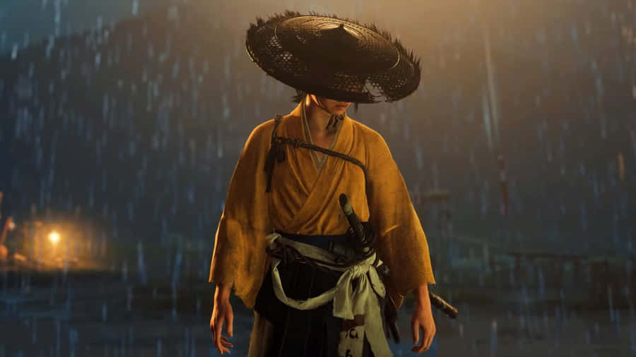 Ghost Of Yotei Character In Rain Wallpaper