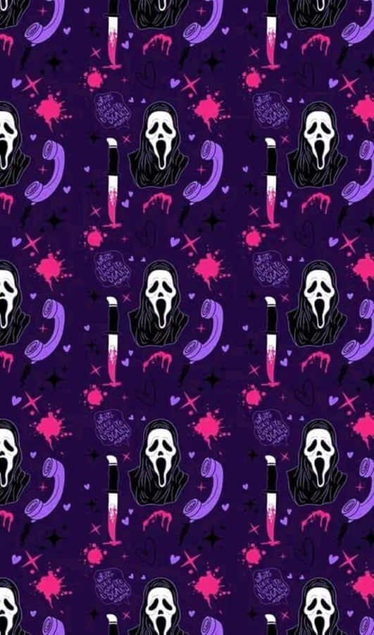 Ghostface With A Bloody Knife Purple Halloween Wallpaper