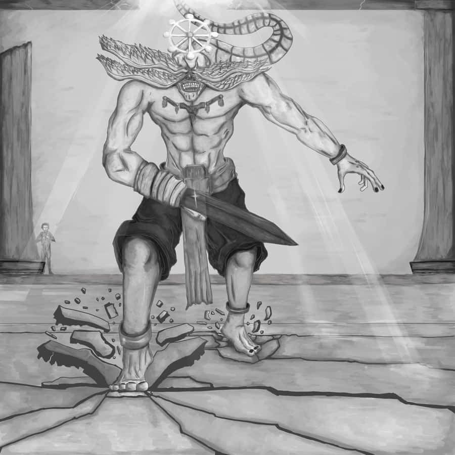 Giant_ Mahoraga_ Monochrome_ Artwork Wallpaper