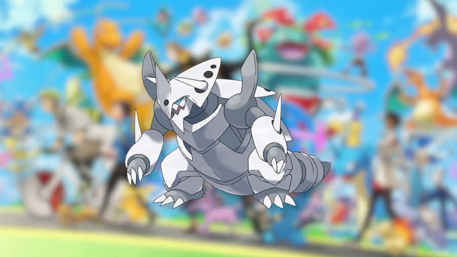 Giant Rampardos In Action - A Powerful Force In The Pokemon World Wallpaper