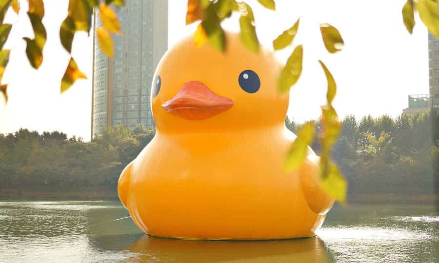 Giant Rubber Duckin Lake Wallpaper