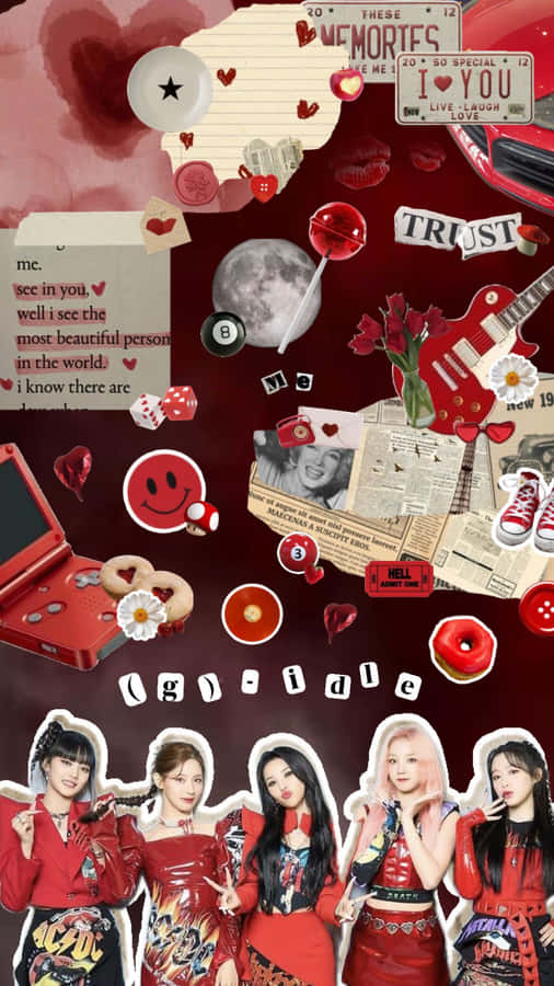 Gidle Red Concept Collage Wallpaper