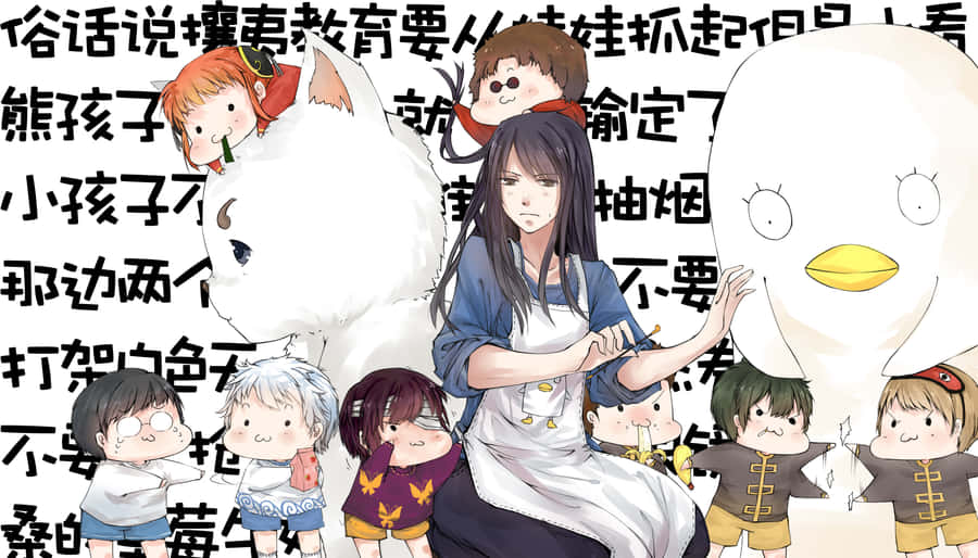 Gintama Charactersand Elizabeth Illustration Wallpaper