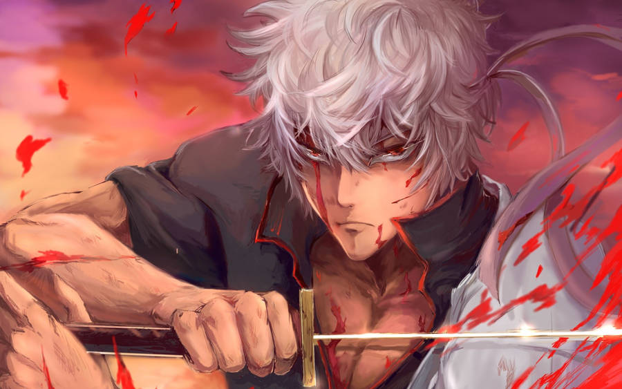 Gintama Gintoki Attacking With Sword Wallpaper