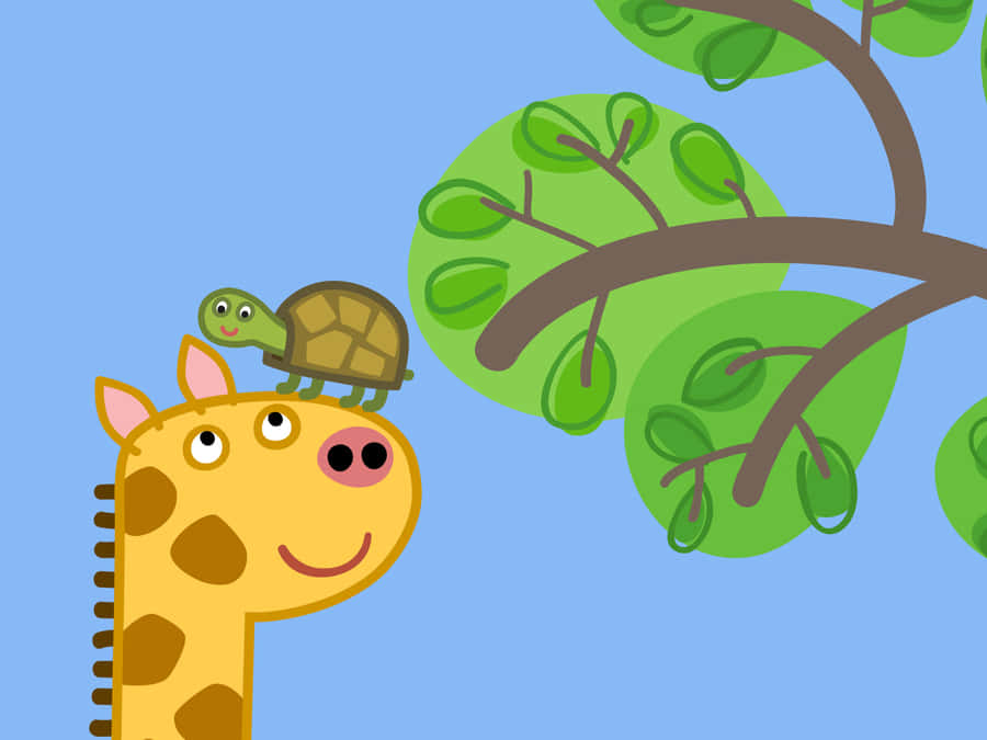 Giraffeand Turtle Friends Illustration Wallpaper