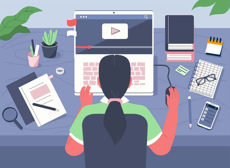 Girl Acquiring Empirical Learning Through Youtube Wallpaper