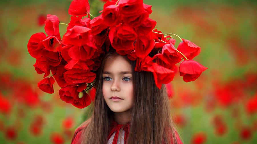 Girlwith Red Flower Wreath Wallpaper