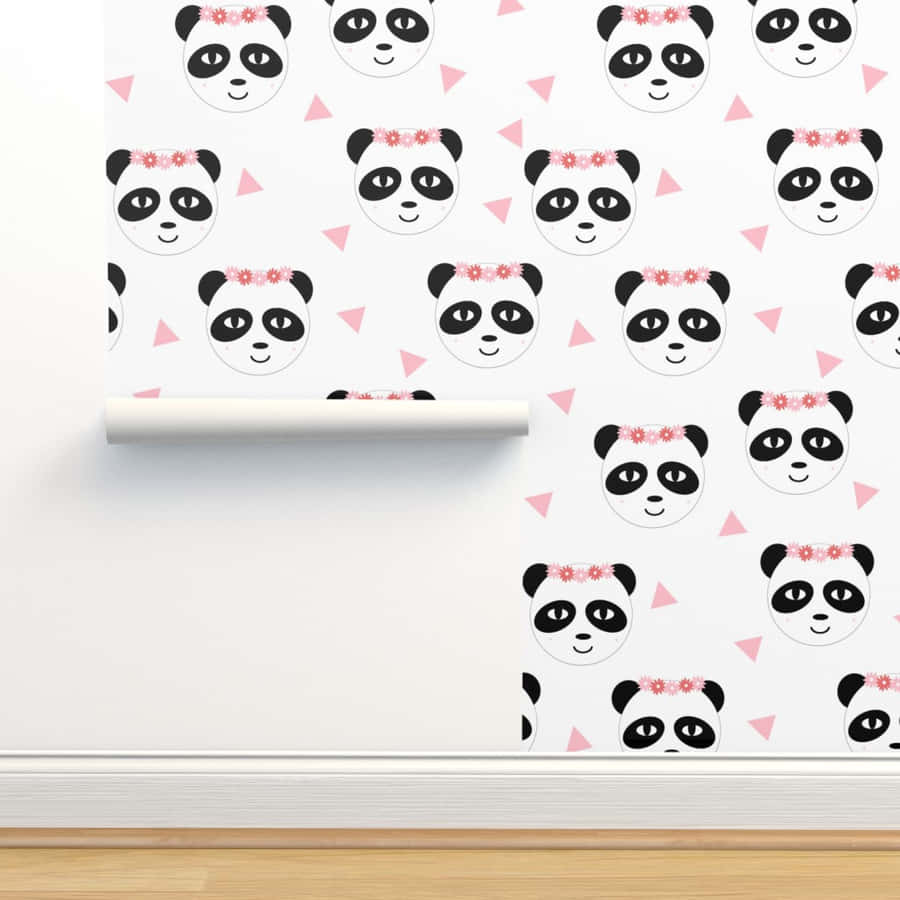 Girly Cute Panda Ribbon Wall Wallpaper