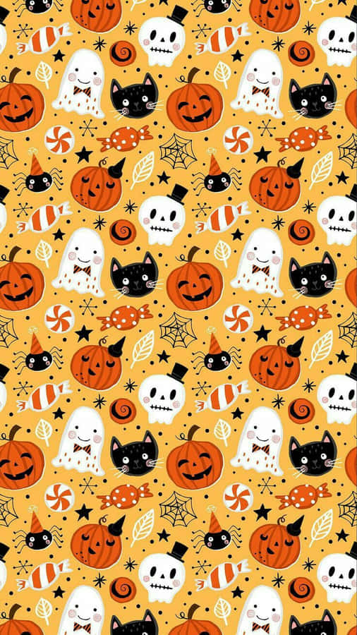 Girly Halloween Cute Icons Orange Wallpaper