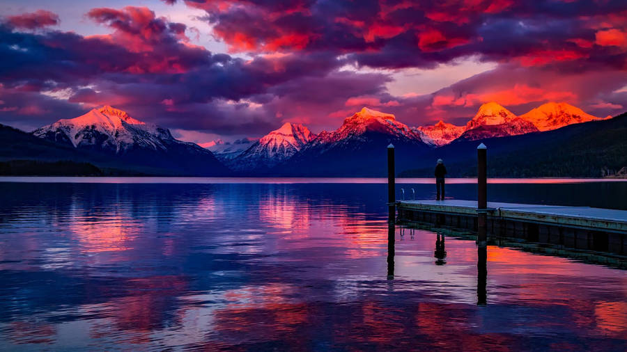 Glacier National Park Sunset Pier Wallpaper