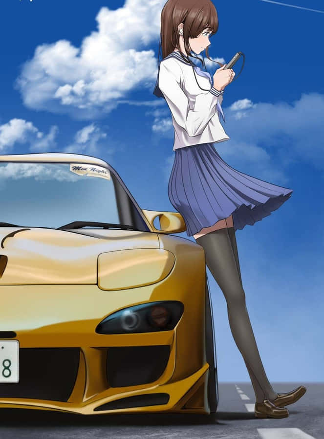 Gleaming Gold Mazda Rx-7 - A Marvel Of Jdm Anime Wallpaper