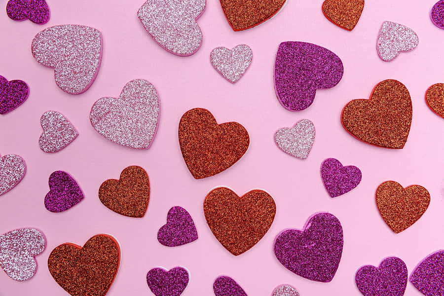 Glittery Hearts Pink Backdrop Wallpaper