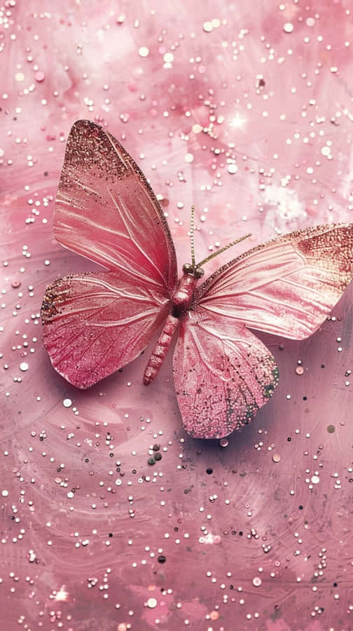 Glittery Pink Butterflyon Sparkling Background.jpg Wallpaper