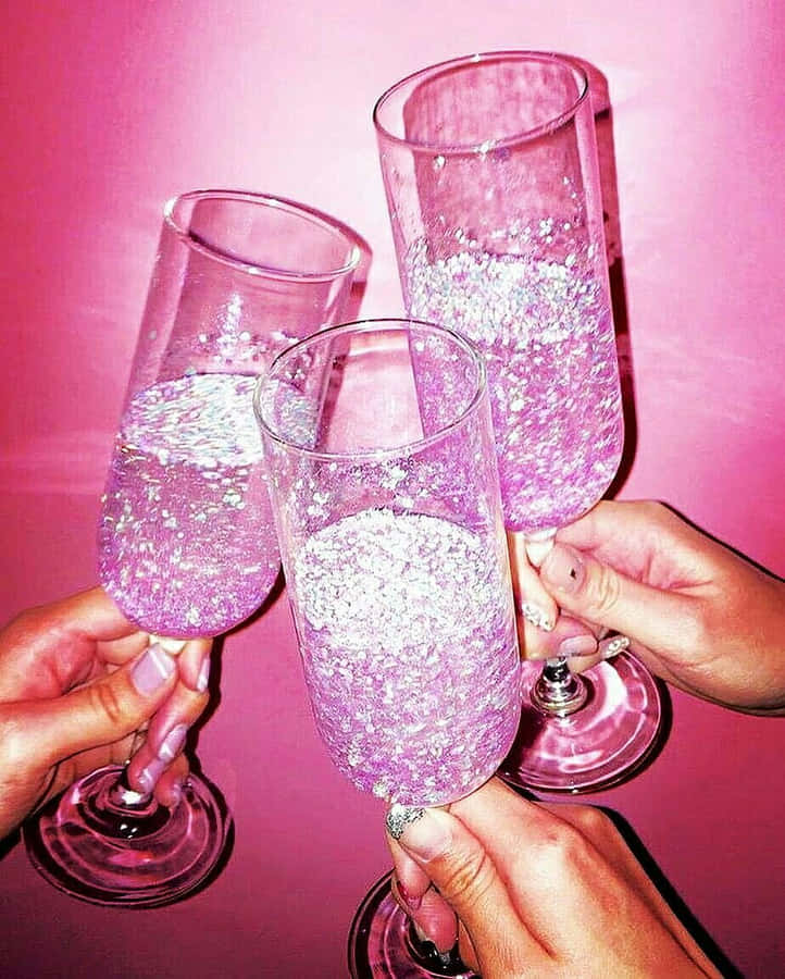 Glittery Pink Champagne Celebration Wallpaper