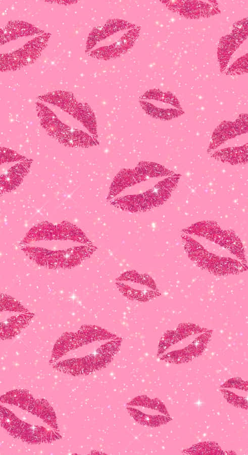 Glittery Pink Kiss Pattern Wallpaper