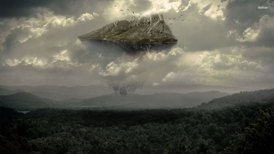 Gloomy And Cloudy Floating Island Wallpaper