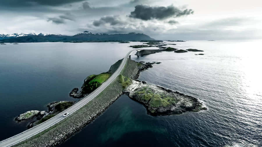 Gloomy Atlantic Ocean Road Storseisundet Bridge Wallpaper