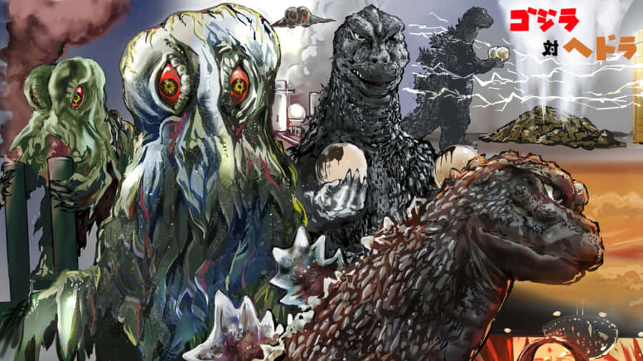 Godzilla And Hedorah Face Off In Epic Battle Wallpaper