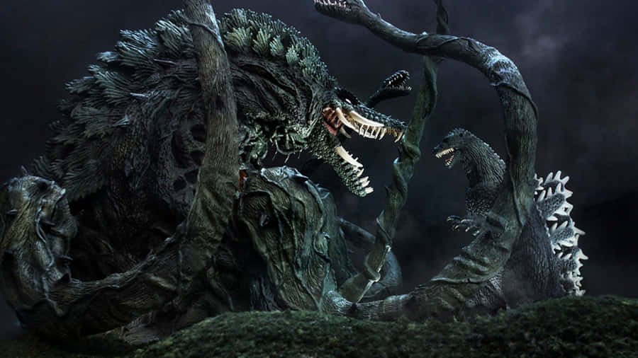 Godzilla Battles Biollante In An Epic Showdown Wallpaper