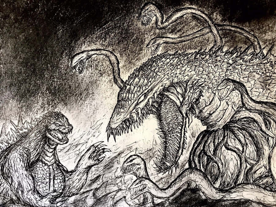Godzilla Facing Off Against Biollante In An Epic Showdown. Wallpaper