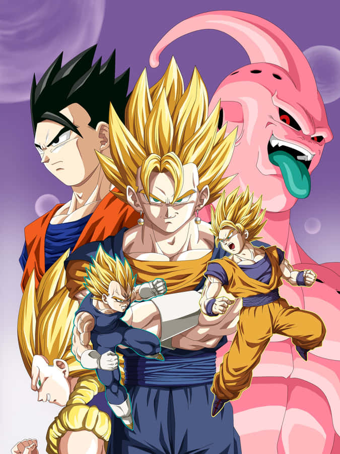 Goku, Vegeta And Majin Buu Face Off In The Buu Saga Wallpaper