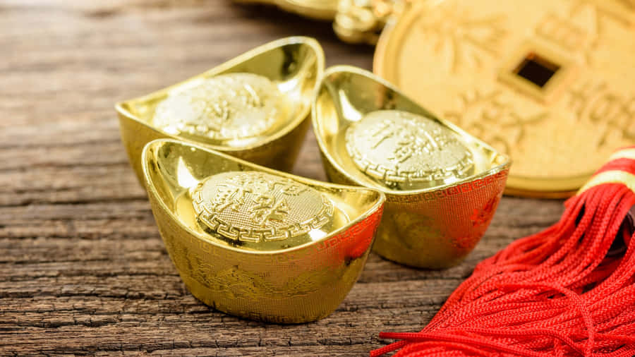 Gold Ingots With Chinese Coins Wallpaper