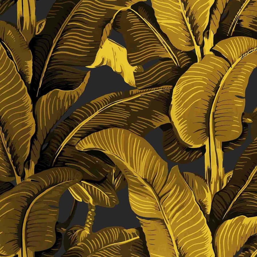 Gold Leaf Banana Tree Pattern Wallpaper