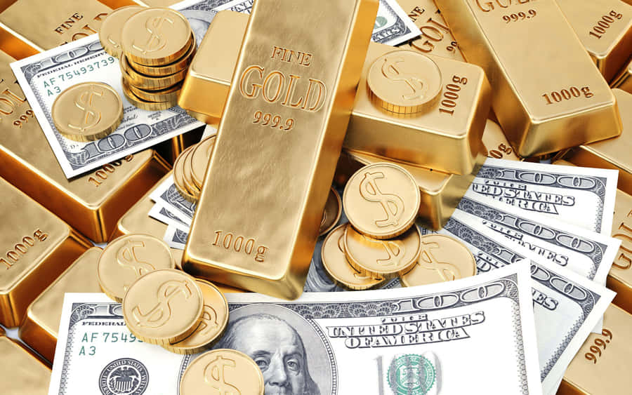 Goldand Cash Wealth Symbols Wallpaper