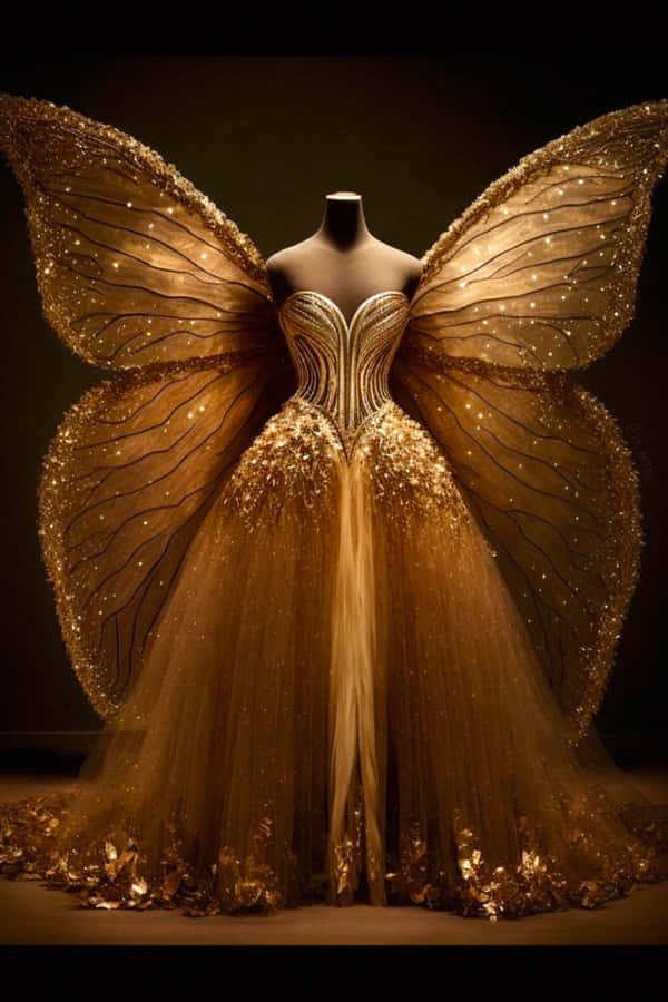 Golden Butterfly Gown Fancy Dress Wallpaper