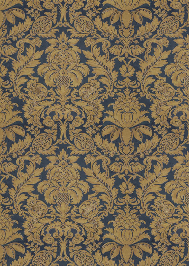 Golden Damask Patternon Navy Background Wallpaper