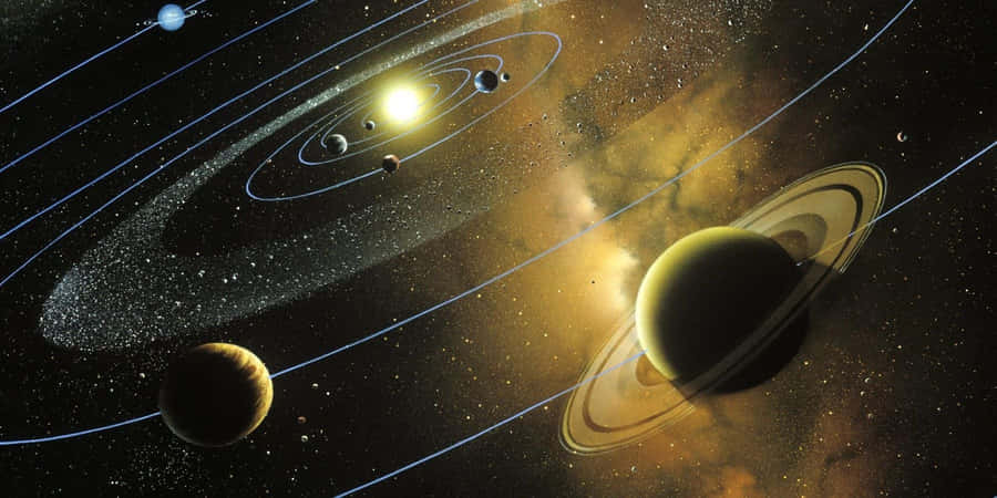 Golden Glow Of Solar System Wallpaper