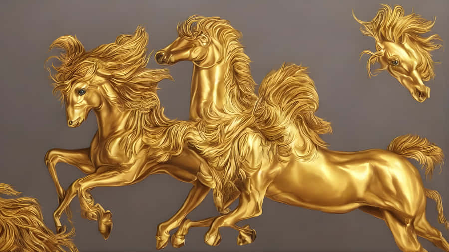 Golden Horse Sculpture Art Wallpaper