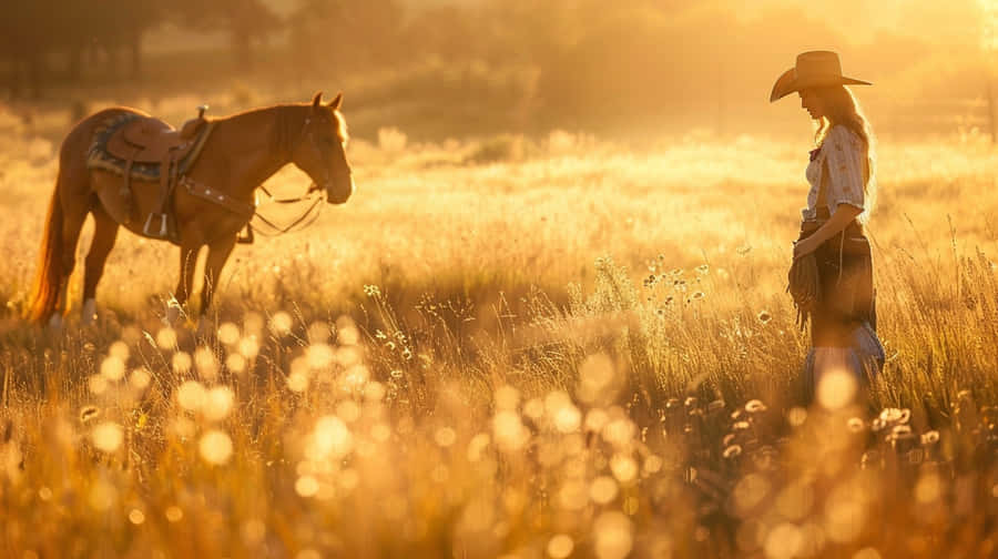 Golden Hour Cowgirland Horse Wallpaper
