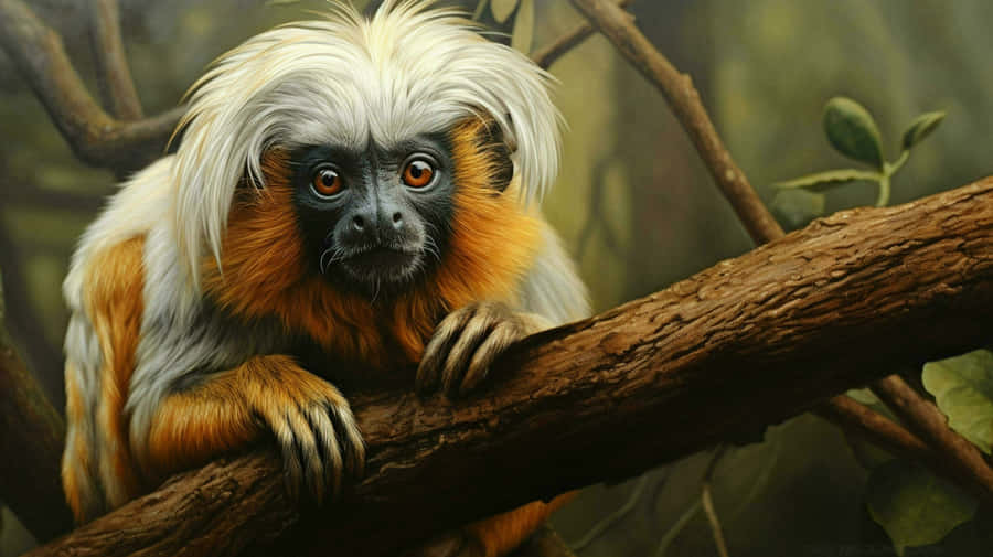 Golden Mantled Tamarin On Branch Wallpaper