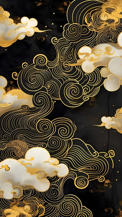 Golden Oriental Cloud Swirls Wallpaper