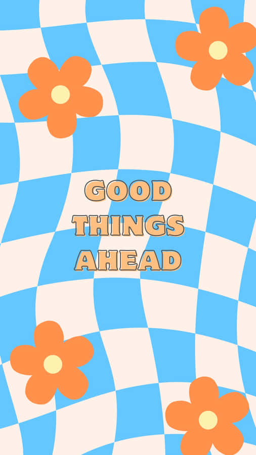 Good Things Ahead Checkerboard Floral Design Wallpaper