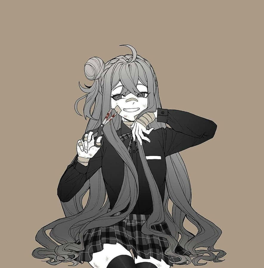 Goth Anime Girl Holds Bloody Scissor Wallpaper