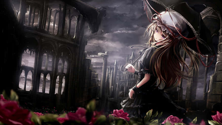 Goth Anime Girl In Dark City Wallpaper