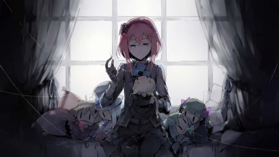 Goth Anime Girl In Dark Room Wallpaper