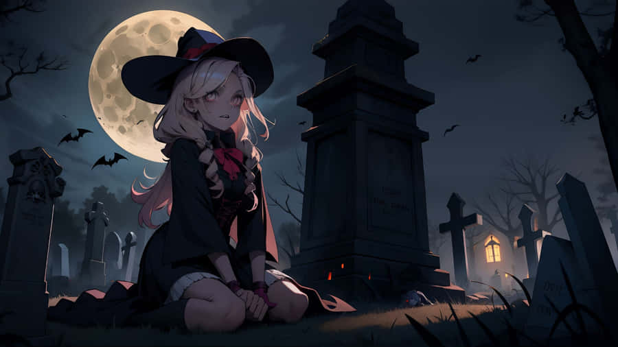 Goth Anime Girl In Graveyard Wallpaper