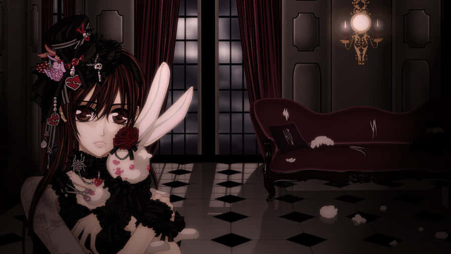 Goth Anime Girl With Bunnies Wallpaper